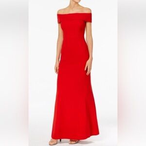 Calvin Klein Off-Shoulder Red Maxi Dress